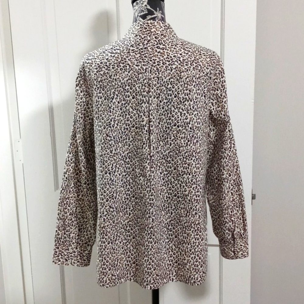 🐆Talbots🐆 - Black/Tan Leopard Print Classic Cotton L/S Button Down - Picture 3 of 11